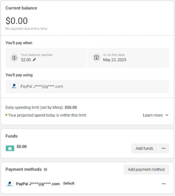 Facebook Add a PayPal payment method Tools 2025